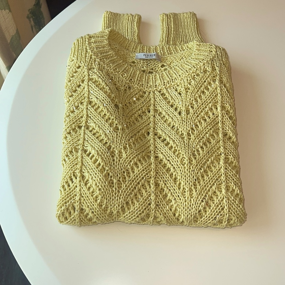 Peserico Yellow Open-Knit Crewneck Sweater